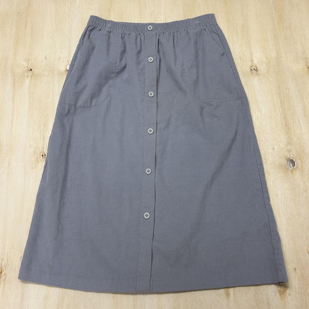 Vintage Picket And Post Skirt Womens 18 Gray Corduroy Midi Button Front USA